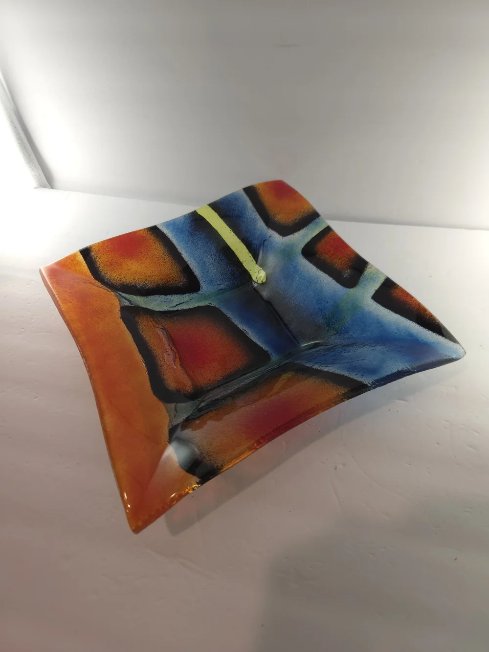 Crate & Barrel Fused Glass Sandla Platter Hand Made Poland 11 Inches Square